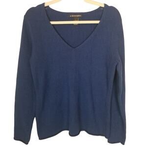 A Giannetti Womens Wool Angora V-Neck Sweater Sz L Minimalist Quiet Luxury Navy